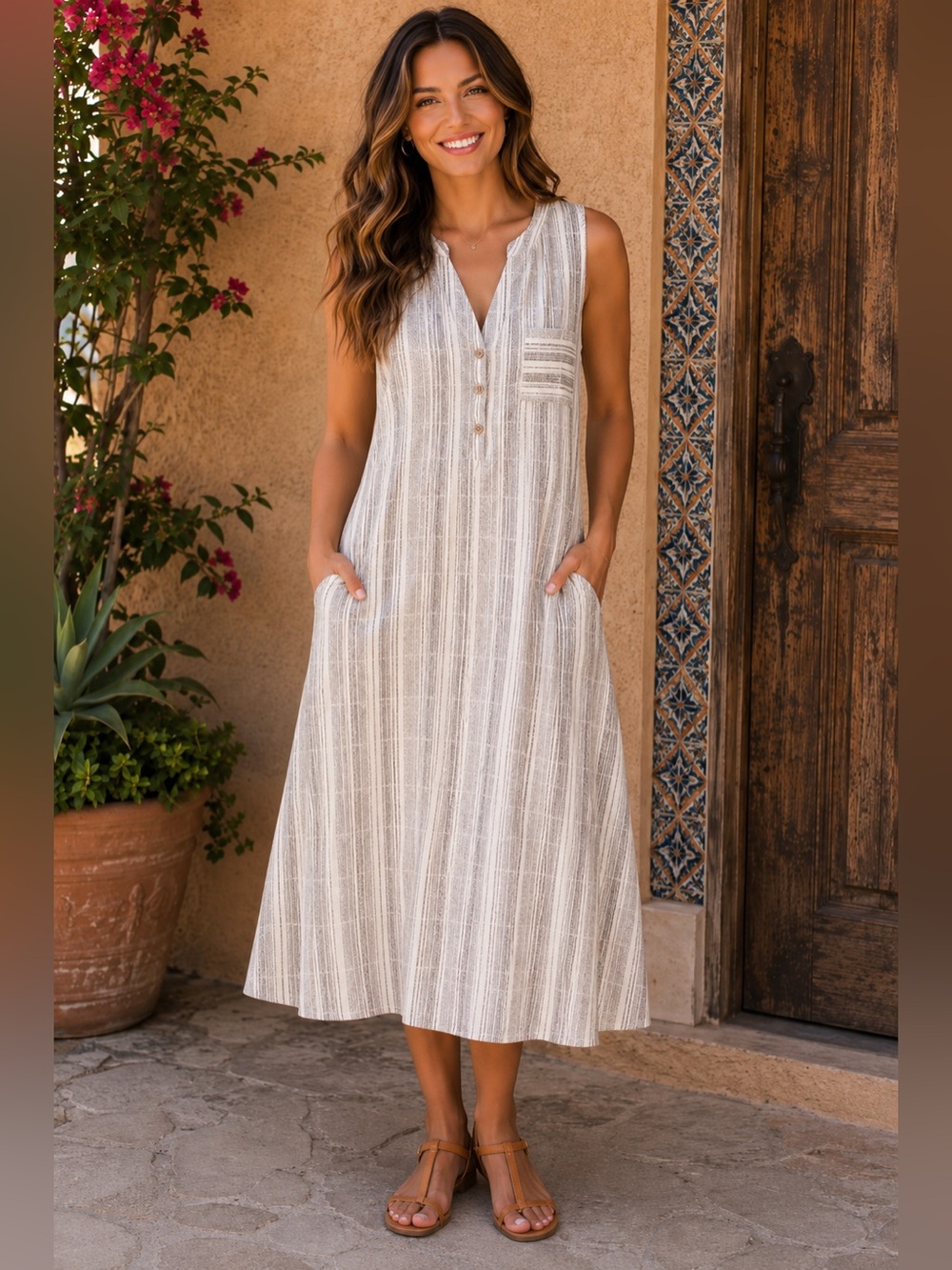 Summer Sleeveless Plaid Dress in White and Navy size XL